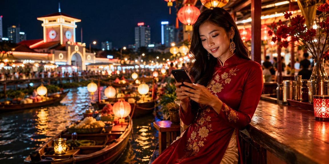 Người dùng đăng nhập xosomiennam trên điện thoại tại chợ đêm Thành phố Hồ Chí Minh